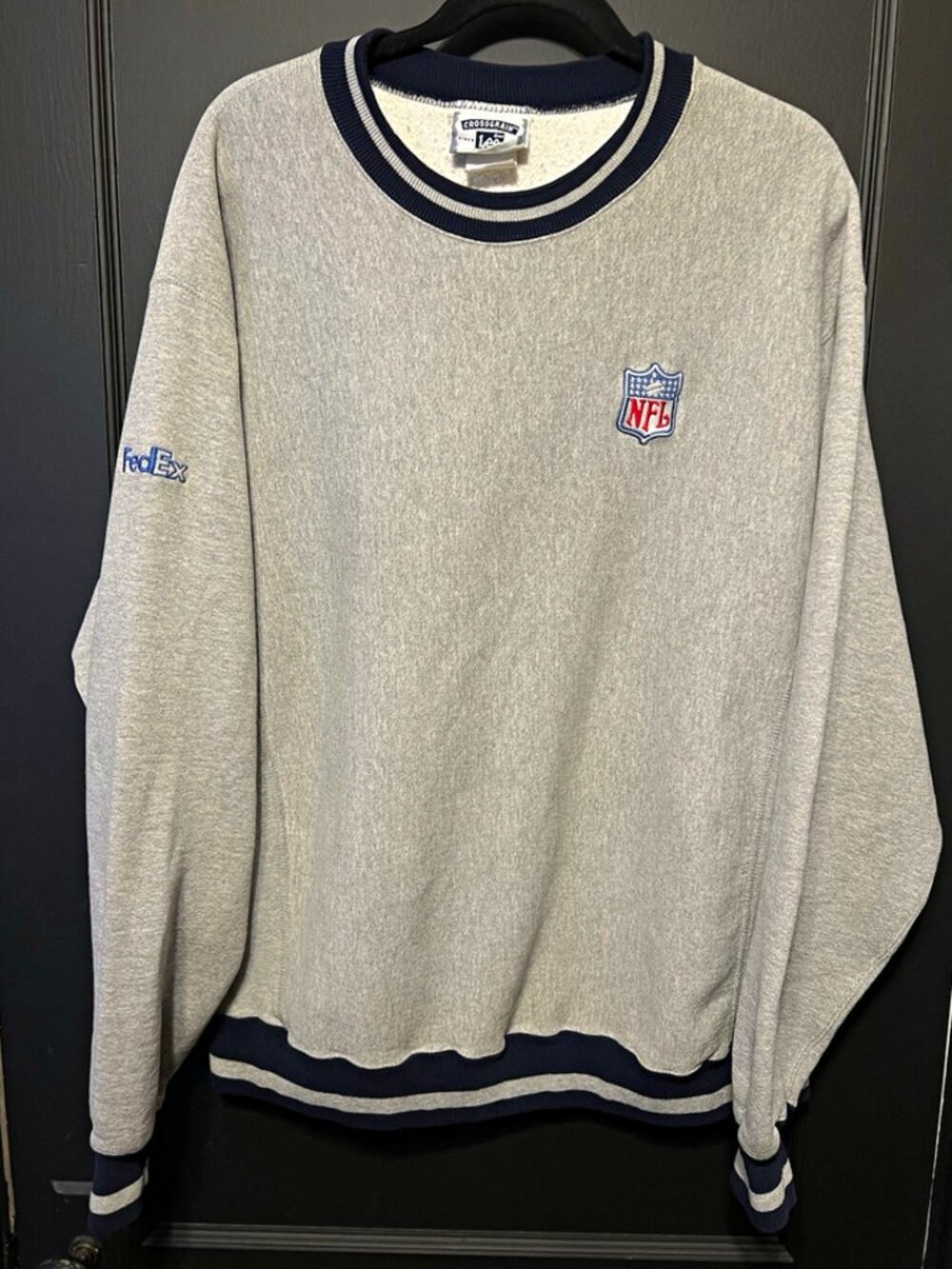 VTG Lee Crossgrain NFL Shield Gray Crewneck Sweatshirt w/ Embroidery size XL